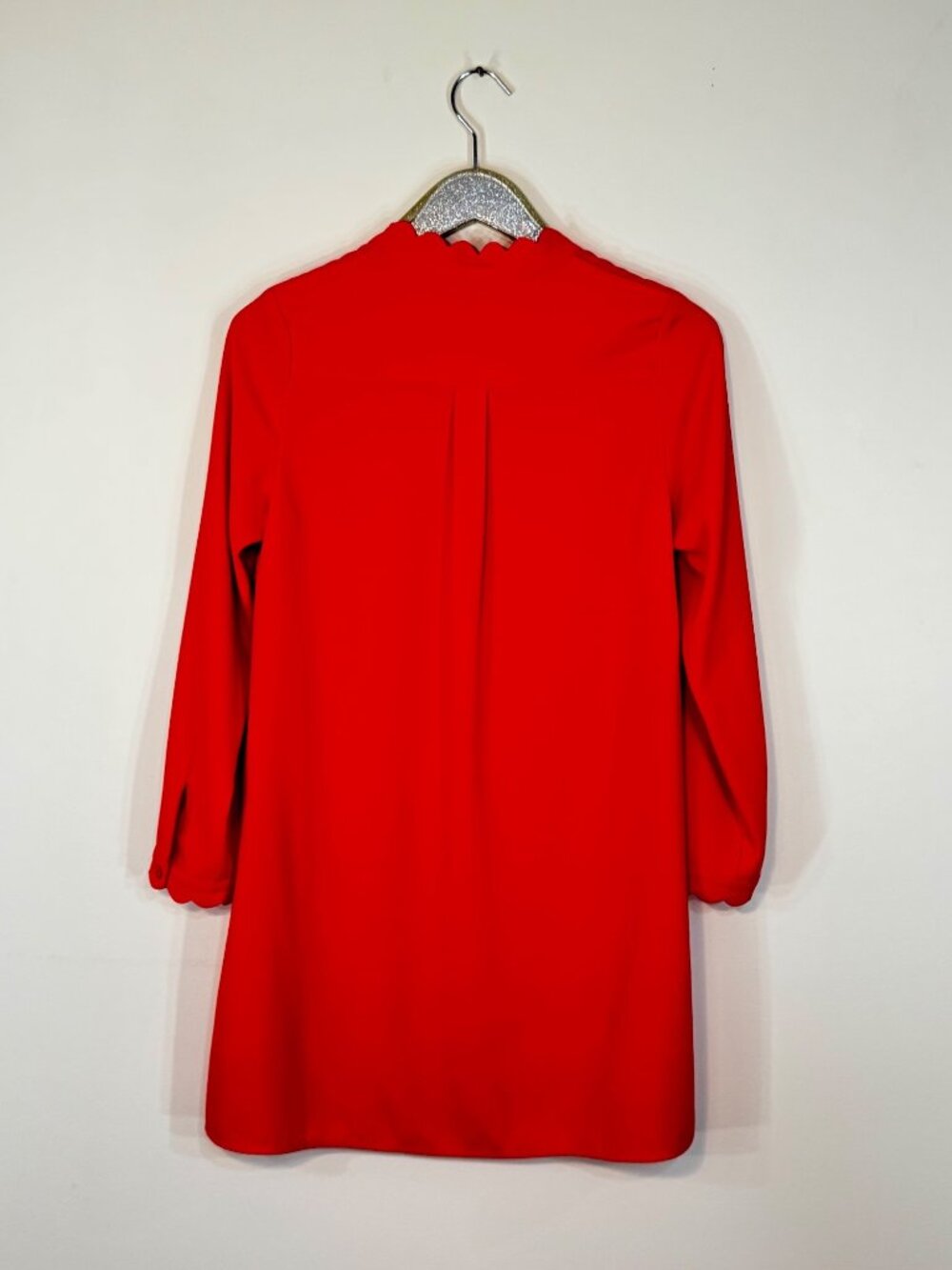 Whistles Red Scalloped Collar Crepe Shift Dress US 6 / UK 10 — Mock Neck, Long S - Picture 3 of 7